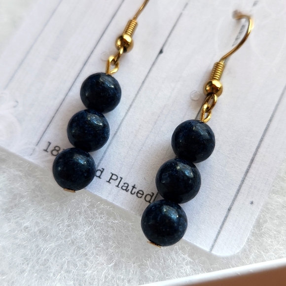 Handmade Lapis Lazuli Bead Earrings - 18k Gold Plated - Picture 2 of 2